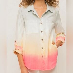Mystree Ombre Button-Down Shirt - Pink and Cream